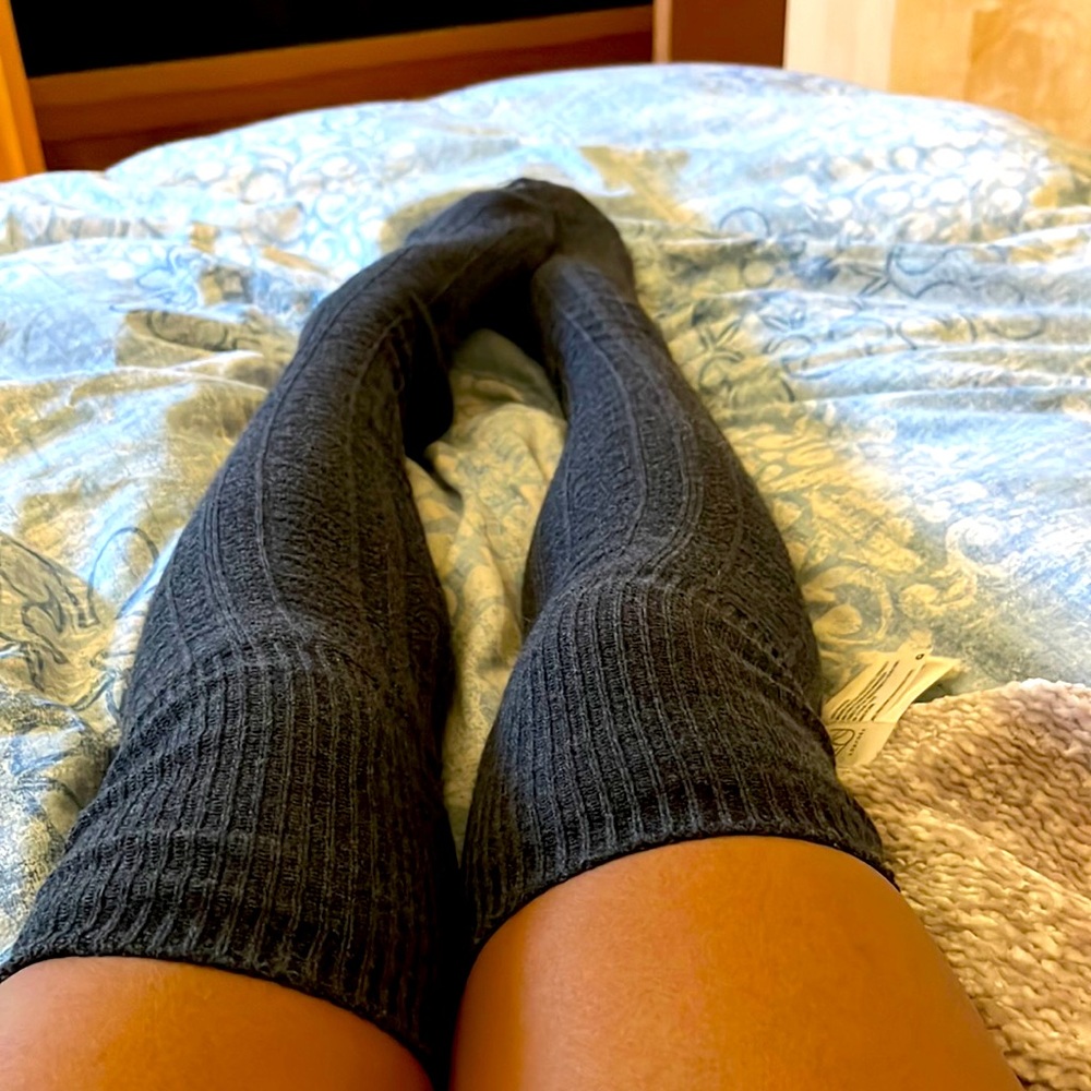 Winter Solid Color Cotton Blend Thigh High Textured Knit Socks